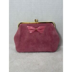 NWT Vintage 70s AmityBow Dusty Pink Suede Kiss Clasp Coin Purse Pouch Clutch